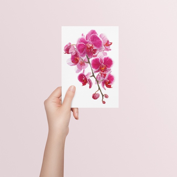Watercolor Pink Orchids Wall Art Print Unframed - Elegant Floral Serenity - Picture 5 of 6